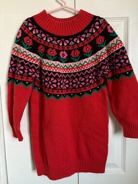 Hanna Andersson Red Floral Fair Isle Knit Sweater Dress Kids size 5